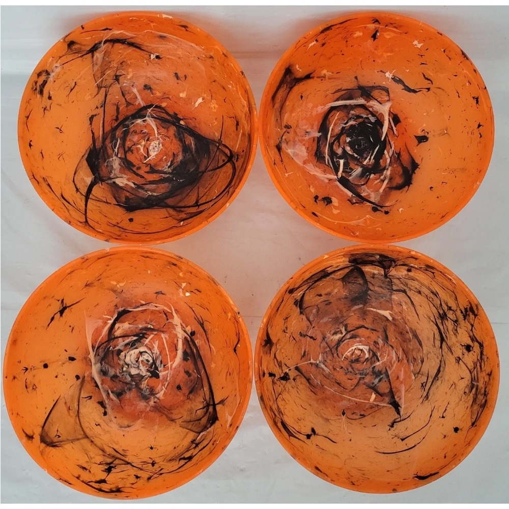 Halloween Melamine Set Of 4 Cereal Bowls Orange Black Splatter Tie Dye Mainstays